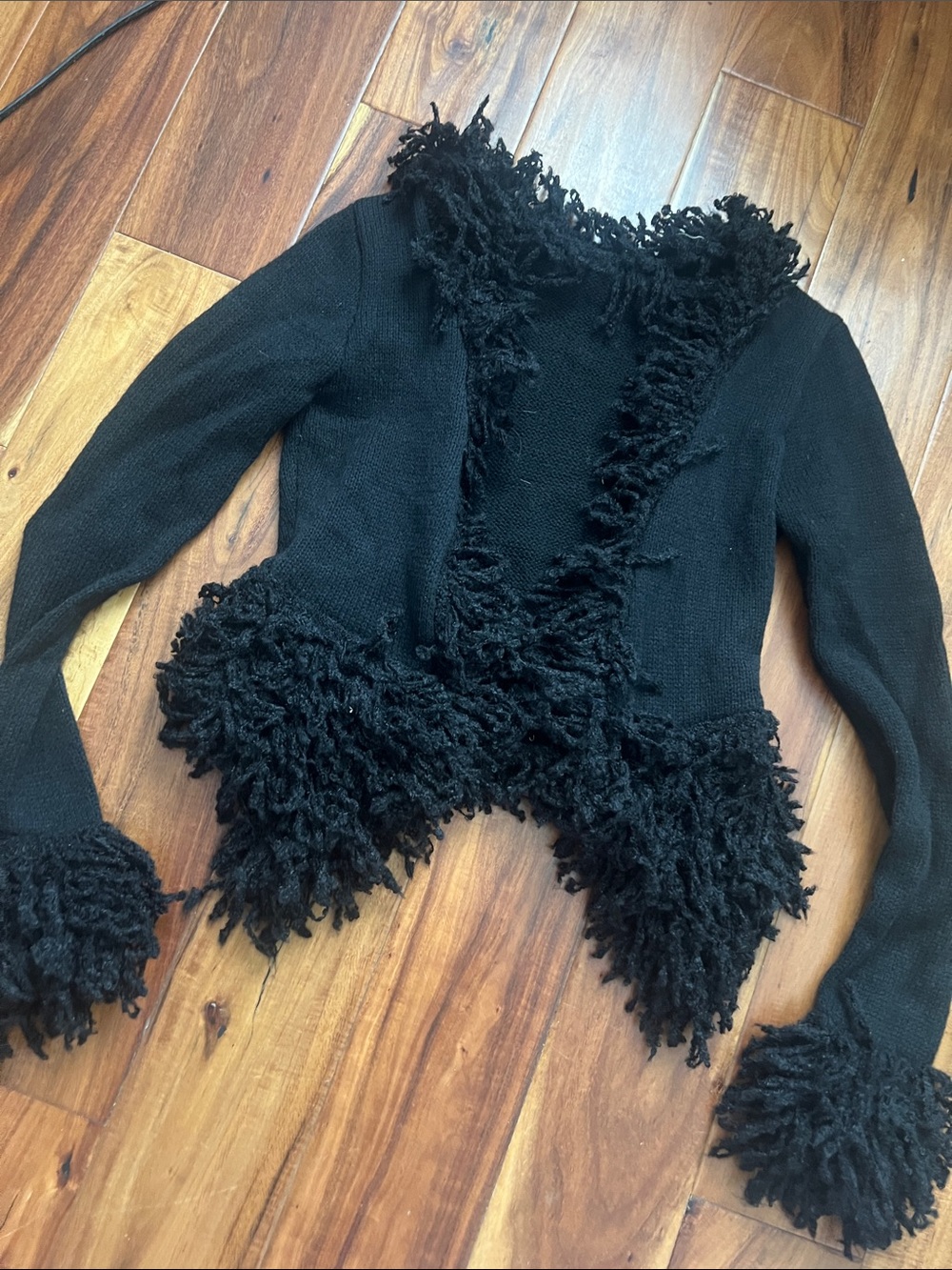 Black Fringe-Trim Knit Women's Sweater